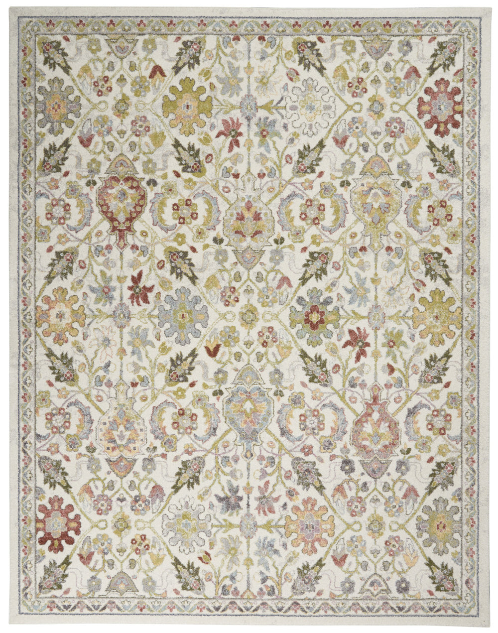 Homeroots 8' X 10' Ivory Green And Gray Floral Area Rug  Polypropylene 551340