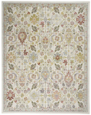 Homeroots 8' X 10' Ivory Green And Gray Floral Area Rug  Polypropylene 551340