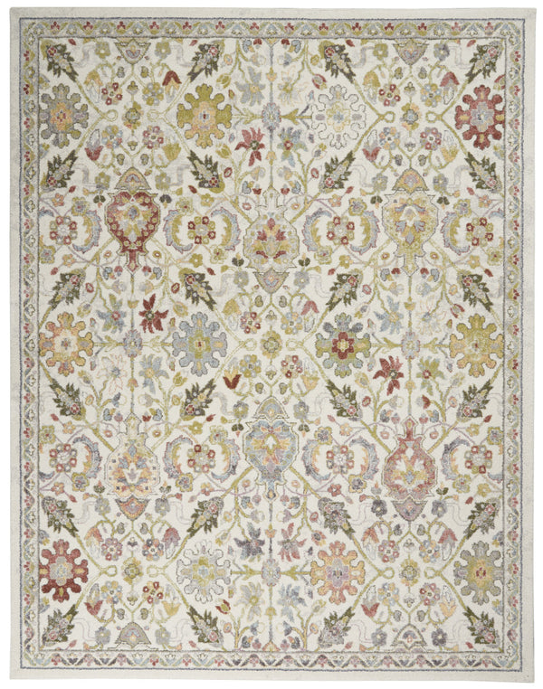 Homeroots 8' X 10' Ivory Green And Gray Floral Area Rug  Polypropylene 551340