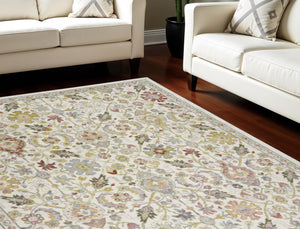 Homeroots 8' X 10' Ivory Green And Gray Floral Area Rug  Polypropylene 551340