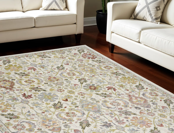 Homeroots 8' X 10' Ivory Green And Gray Floral Area Rug  Polypropylene 551340