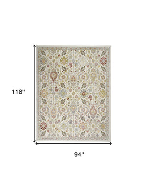 Homeroots 8' X 10' Ivory Green And Gray Floral Area Rug  Polypropylene 551340