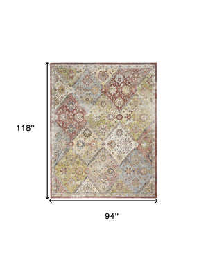 Homeroots 8' X 10' Green And Ivory Floral Distressed Area Rug  Polypropylene 551341