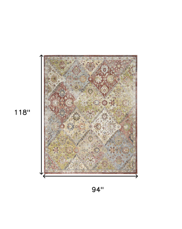 Homeroots 8' X 10' Green And Ivory Floral Distressed Area Rug  Polypropylene 551341