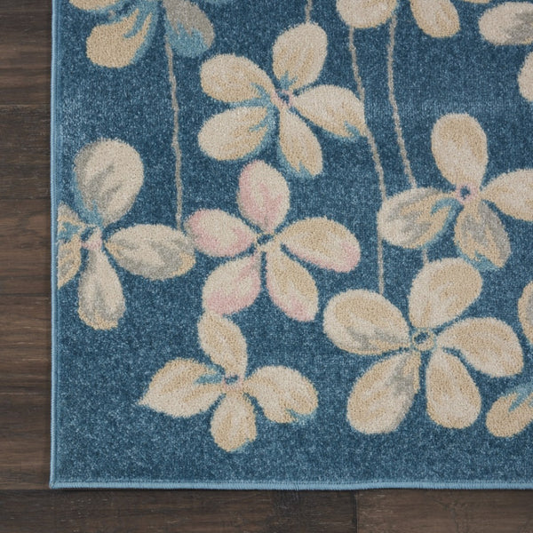 HomeRoots 8' Turquoise and Cream Floral Area Rug - Durable, Stain-Resistant Design for Stylish Home Décor 9' X 12' 551342