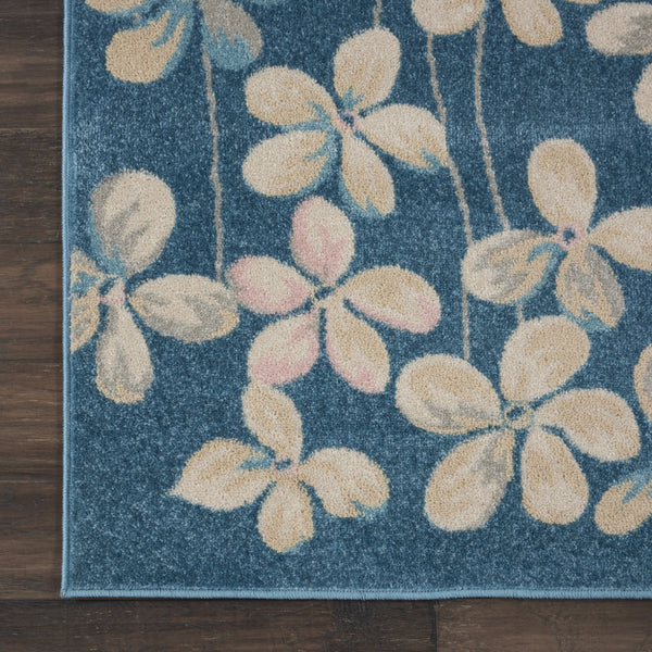 Homeroots 8' Turquoise And Cream Floral Area Rug - Durable, Stain-resistant Design For Stylish Comfort And Appeal 9' X 12' Polypropylene 551342