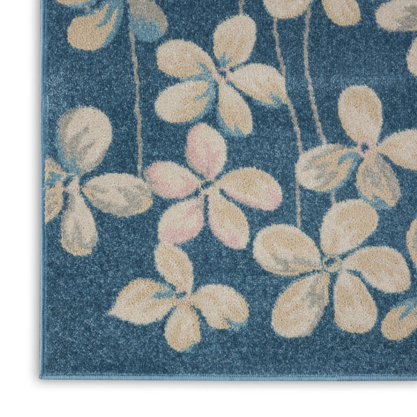 HomeRoots 8' Turquoise and Cream Floral Area Rug - Durable, Stain-Resistant Design for Stylish Home Décor 9' X 12' 551342