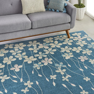 Homeroots 8' Turquoise And Cream Floral Area Rug - Durable, Stain-resistant Design For Stylish Comfort And Appeal 9' X 12' Polypropylene 551342