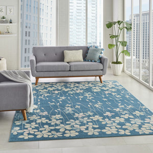 HomeRoots 8' Turquoise and Cream Floral Area Rug - Durable, Stain-Resistant Design for Stylish Home Décor 9' X 12' 551342
