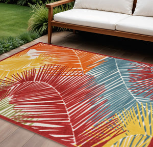 HomeRoots 10' Tropical Palm Leaf Area Rug - Vibrant Multicolor Indoor/Outdoor Design, Stain-Resistant & Durable 551343