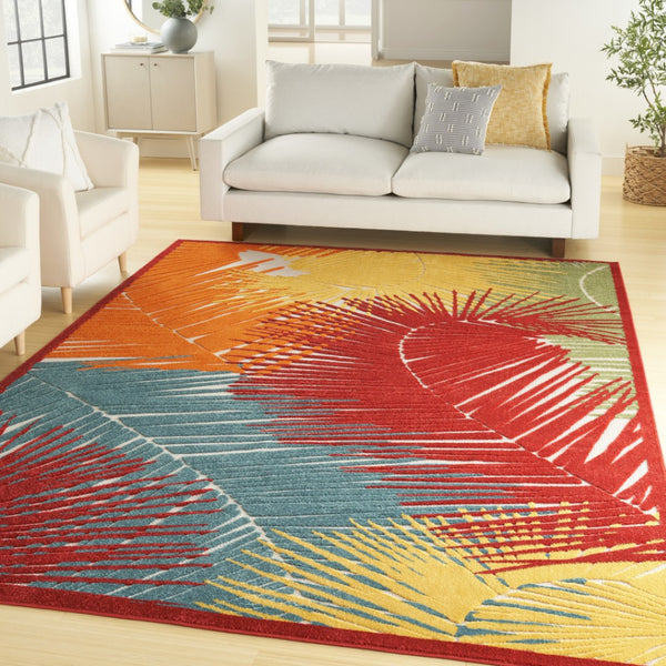 HomeRoots 10' Tropical Palm Leaf Area Rug - Vibrant Multicolor Indoor/Outdoor Design, Stain-Resistant & Durable 551343