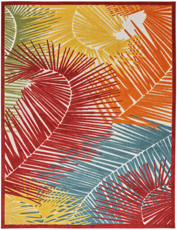 HomeRoots 10' Tropical Palm Leaf Area Rug - Vibrant Multicolor Indoor/Outdoor Design, Stain-Resistant & Durable 551343