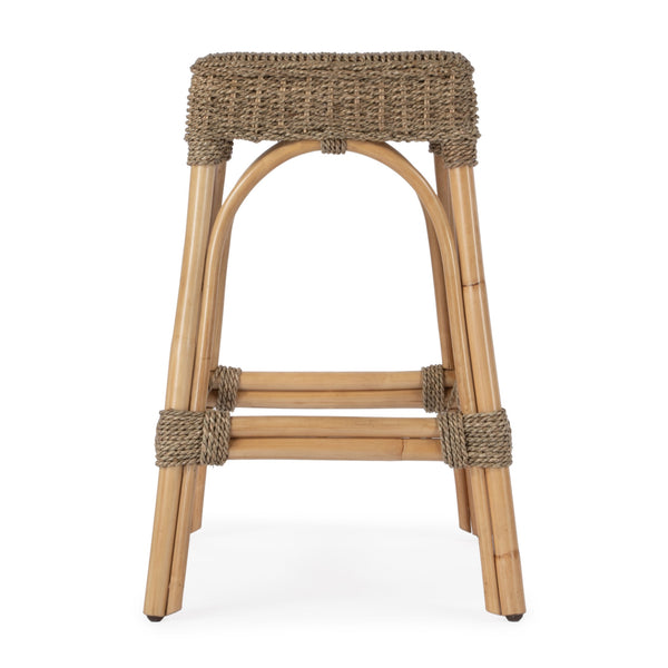 Butler Specialty Robias 24.5" Backless Rattan Counter Stool With Water Hyacinth, Stylish And Durable For Any Space Light Brown Rattan,Mendong 5513441-butler