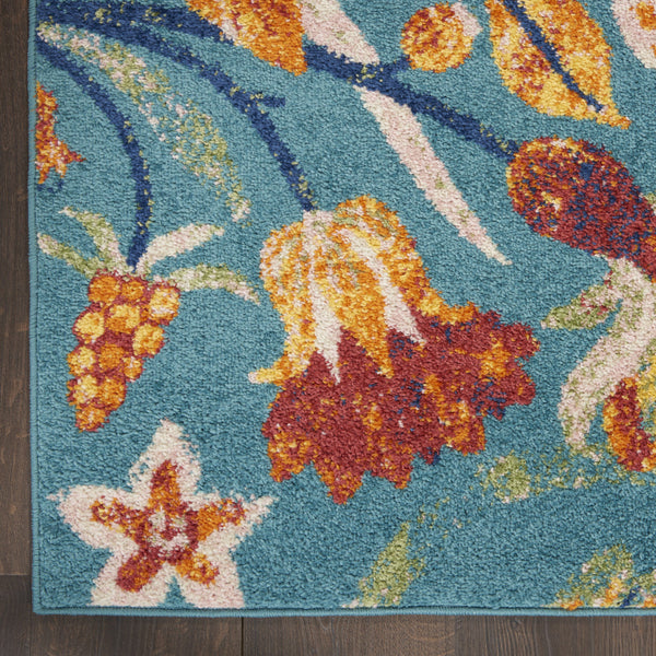 Homeroots 9' X 12' Aqua Floral Power Loom Area Rug  Polypropylene 551344