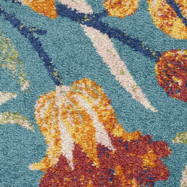 Homeroots 9' X 12' Aqua Floral Power Loom Area Rug  Polypropylene 551344