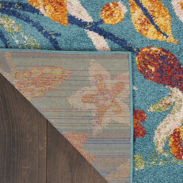 Homeroots 9' X 12' Aqua Floral Power Loom Area Rug  Polypropylene 551344