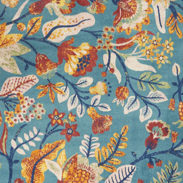 Homeroots 9' X 12' Aqua Floral Power Loom Area Rug  Polypropylene 551344