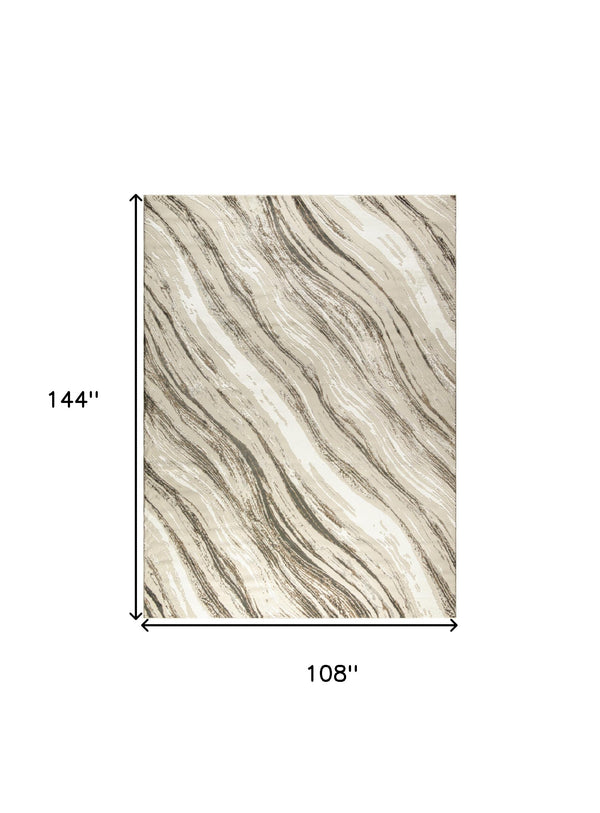 Homeroots 9' X 12' Beige Black And Gray Abstract Non Skid Area Rug  Polyester 551345