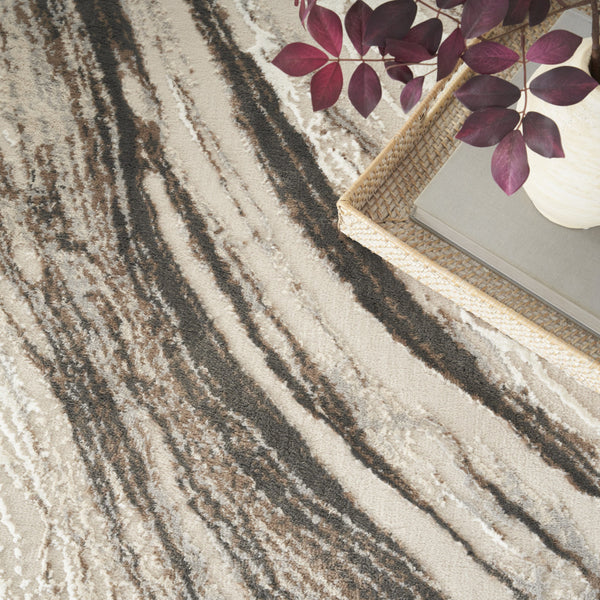 Homeroots 9' X 12' Beige Black And Gray Abstract Non Skid Area Rug  Polyester 551345