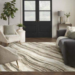 HomeRoots 5' Modern Abstract Area Rug in Beige, Black, and Gray – Stain-Resistant, Non-Skid, Durable Design 9' X 12' 551345