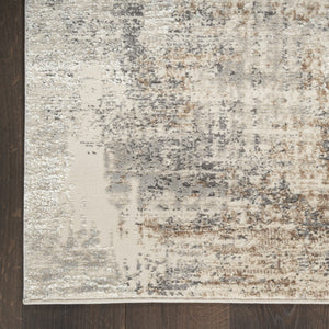 HomeRoots 5' Abstract Beige, Ivory, and Gray Non-Skid Area Rug - Modern, Stain-Resistant Design for Homes 9' X 12' 551346