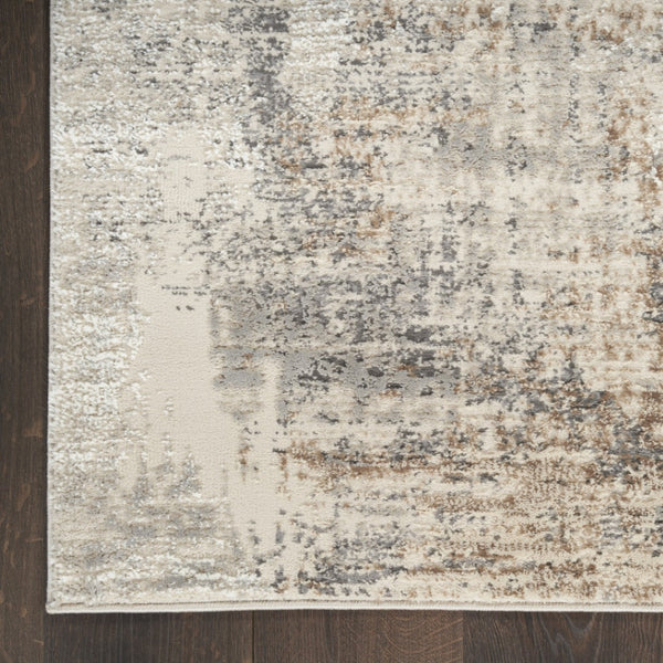 HomeRoots 5' Abstract Beige, Ivory, and Gray Non-Skid Area Rug - Modern, Stain-Resistant Design for Homes 9' X 12' 551346