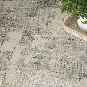 HomeRoots 5' Abstract Beige, Ivory, and Gray Non-Skid Area Rug - Modern, Stain-Resistant Design for Homes 9' X 12' 551346