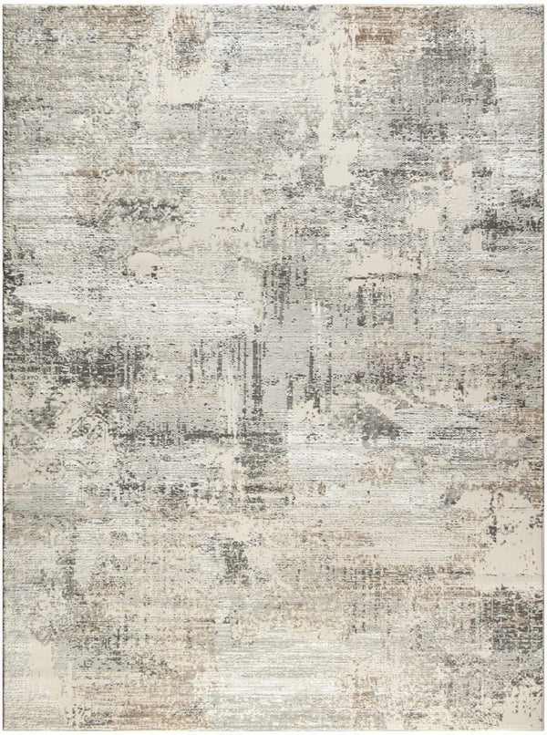HomeRoots 5' Abstract Beige, Ivory, and Gray Non-Skid Area Rug - Modern, Stain-Resistant Design for Homes 9' X 12' 551346