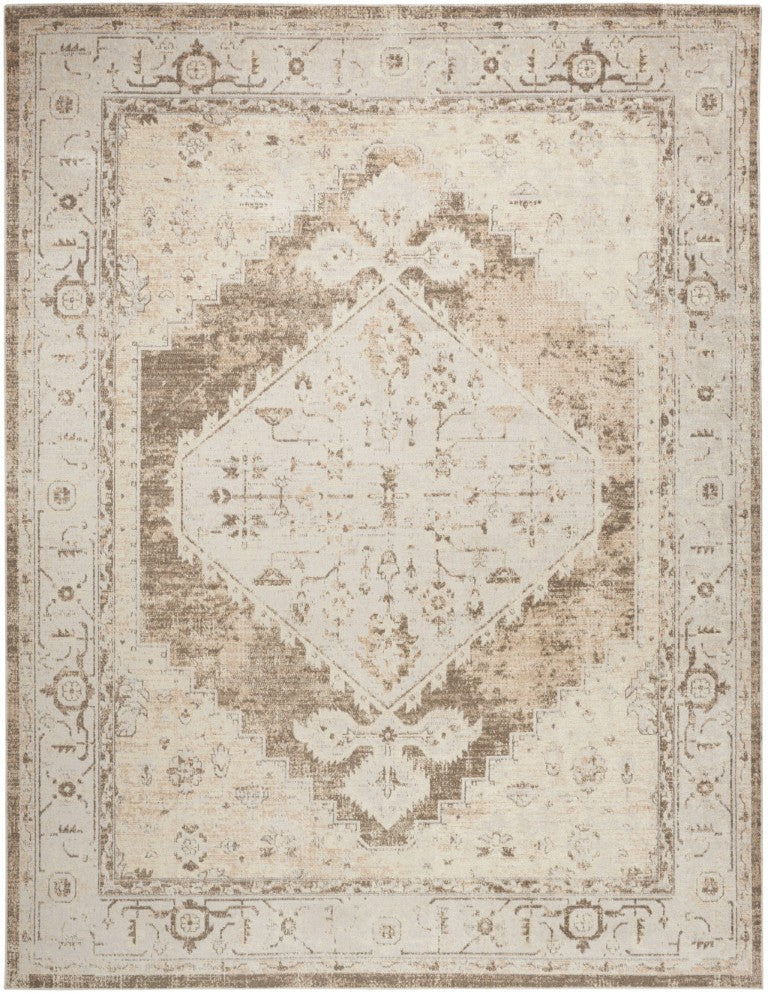 HomeRoots 9x12 Floral Distressed Area Rug Low Pile Polyester for Living Dining Rooms 551347