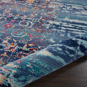 Homeroots 9' X 12' Floral Distressed Area Rug In Blue, Red & Orange – Durable, Non-skid, Stain Resistant Design!  Polypropylene 551355