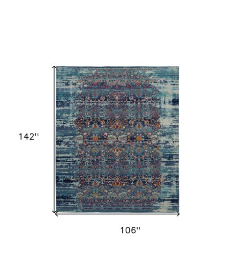 Homeroots 9' X 12' Floral Distressed Area Rug In Blue, Red & Orange – Durable, Non-skid, Stain Resistant Design!  Polypropylene 551355