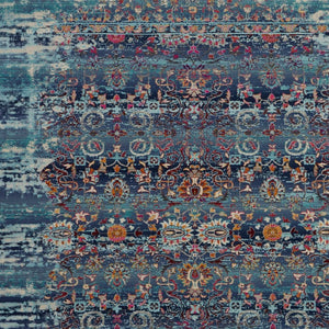 Homeroots 9' X 12' Floral Distressed Area Rug In Blue, Red & Orange – Durable, Non-skid, Stain Resistant Design!  Polypropylene 551355