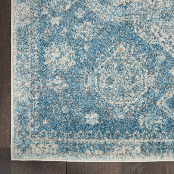 HomeRoots 9' Ivory and Light Blue Geometric Distressed Area Rug - Stylish, Durable, and Stain-Resistant Design 9' X 12' 551356