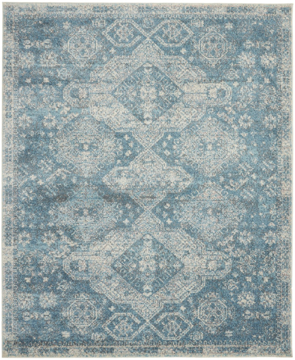 HomeRoots 9' Ivory and Light Blue Geometric Distressed Area Rug - Stylish, Durable, and Stain-Resistant Design 9' X 12' 551356