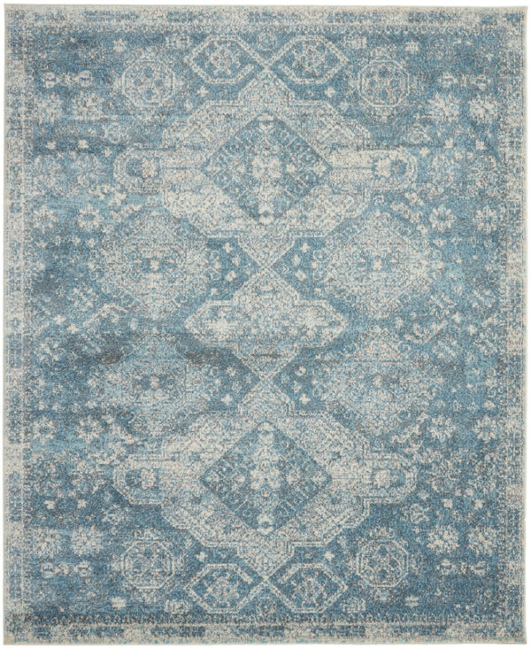 HomeRoots 9' Ivory and Light Blue Geometric Distressed Area Rug - Stylish, Durable, and Stain-Resistant Design 9' X 12' 551356