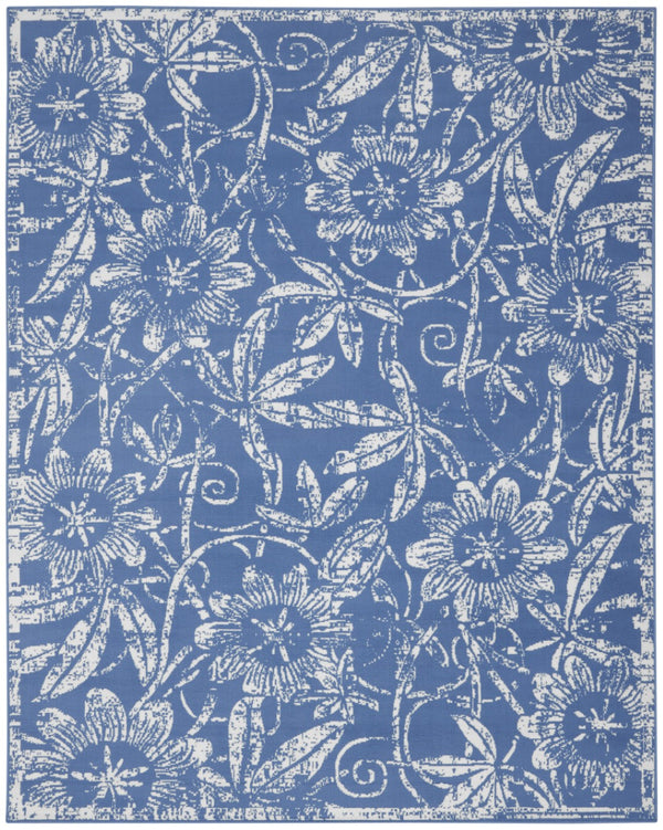 Homeroots 7' Inviting Ivory And Blue Floral Distressed Non-skid Area Rug For Durable, Stylish Home Décor 8' X 12' Polyester 551357