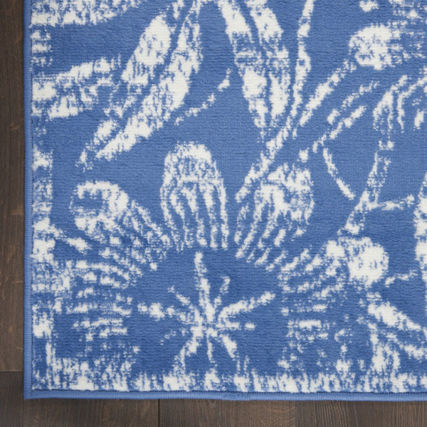 Homeroots 7' Inviting Ivory And Blue Floral Distressed Non-skid Area Rug For Durable, Stylish Home Décor 8' X 12' Polyester 551357