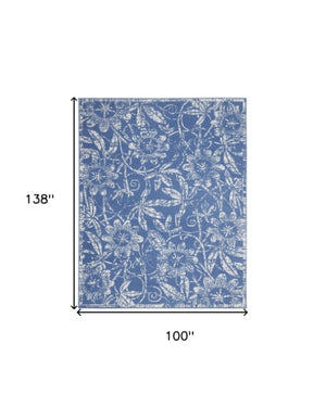 Homeroots 7' Inviting Ivory And Blue Floral Distressed Non-skid Area Rug For Durable, Stylish Home Décor 8' X 12' Polyester 551357