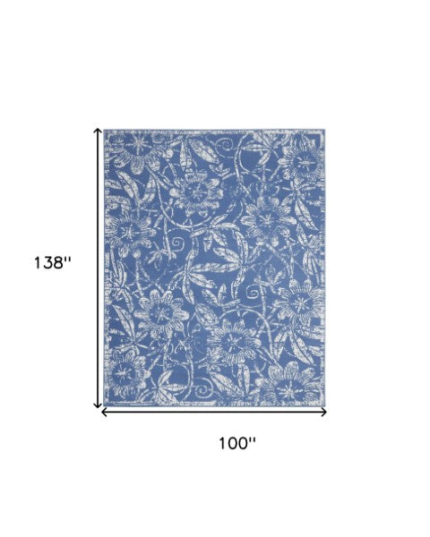 Homeroots 7' Inviting Ivory And Blue Floral Distressed Non-skid Area Rug For Durable, Stylish Home Décor 8' X 12' Polyester 551357