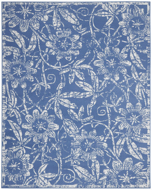 HomeRoots 7' Ivory and Blue Floral Distressed Area Rug - Timeless Charm for High-Traffic Spaces and Homes 8' X 12' 551357