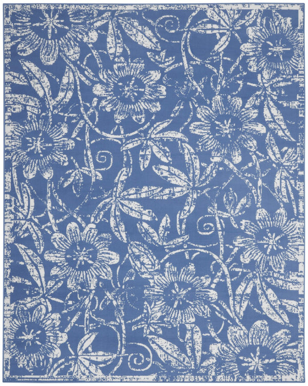 HomeRoots 7' Ivory and Blue Floral Distressed Area Rug - Timeless Charm for High-Traffic Spaces and Homes 8' X 12' 551357