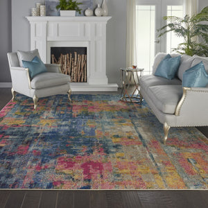HomeRoots 9' Blue and Yellow Abstract Area Rug - Modern Power Loomed Design for Contemporary Spaces 9' X 12' 551362