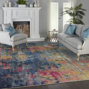 HomeRoots 9' Blue and Yellow Abstract Area Rug - Modern Power Loomed Design for Contemporary Spaces 9' X 12' 551362