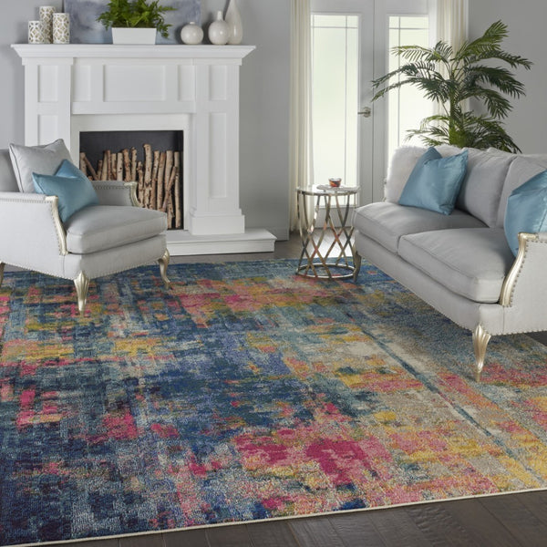 HomeRoots 9' Blue and Yellow Abstract Area Rug - Modern Power Loomed Design for Contemporary Spaces 9' X 12' 551362