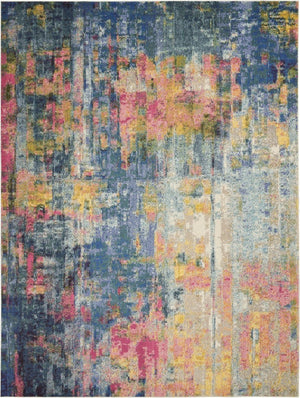 HomeRoots 9' Blue and Yellow Abstract Area Rug - Modern Power Loomed Design for Contemporary Spaces 9' X 12' 551362