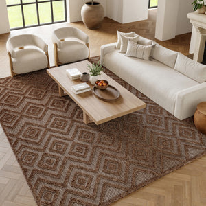 HomeRoots 9' Geometric Dark and Light Brown Indoor Outdoor Area Rug - Durable, Easy Care, Modern Style 551364