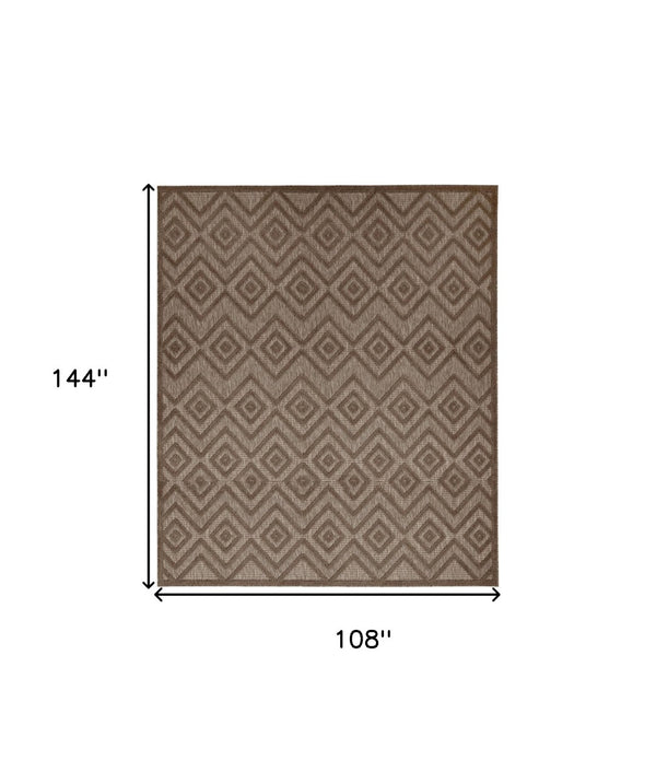 HomeRoots 9' Geometric Dark and Light Brown Indoor Outdoor Area Rug - Durable, Easy Care, Modern Style 551364