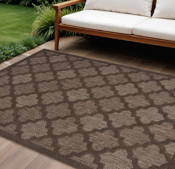 HomeRoots 9' X 12' Trellis Area Rug – Stylish Dark & Light Brown Indoor/Outdoor Design, Durable & Easy Care 551365