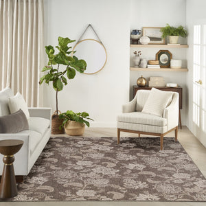 HomeRoots 9' X 12' Brown and Ivory Floral Area Rug - Durable, Versatile Design for Indoor and Outdoor Spaces 551366