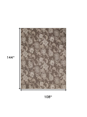 HomeRoots 9' X 12' Brown and Ivory Floral Area Rug - Durable, Versatile Design for Indoor and Outdoor Spaces 551366